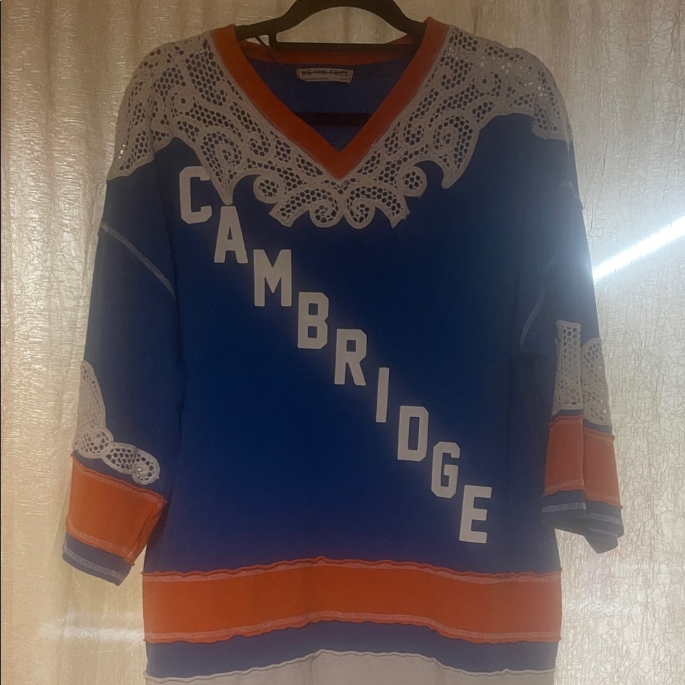 FP Movement by Free People Cambridge Blue and Orange V-Neck Sweater